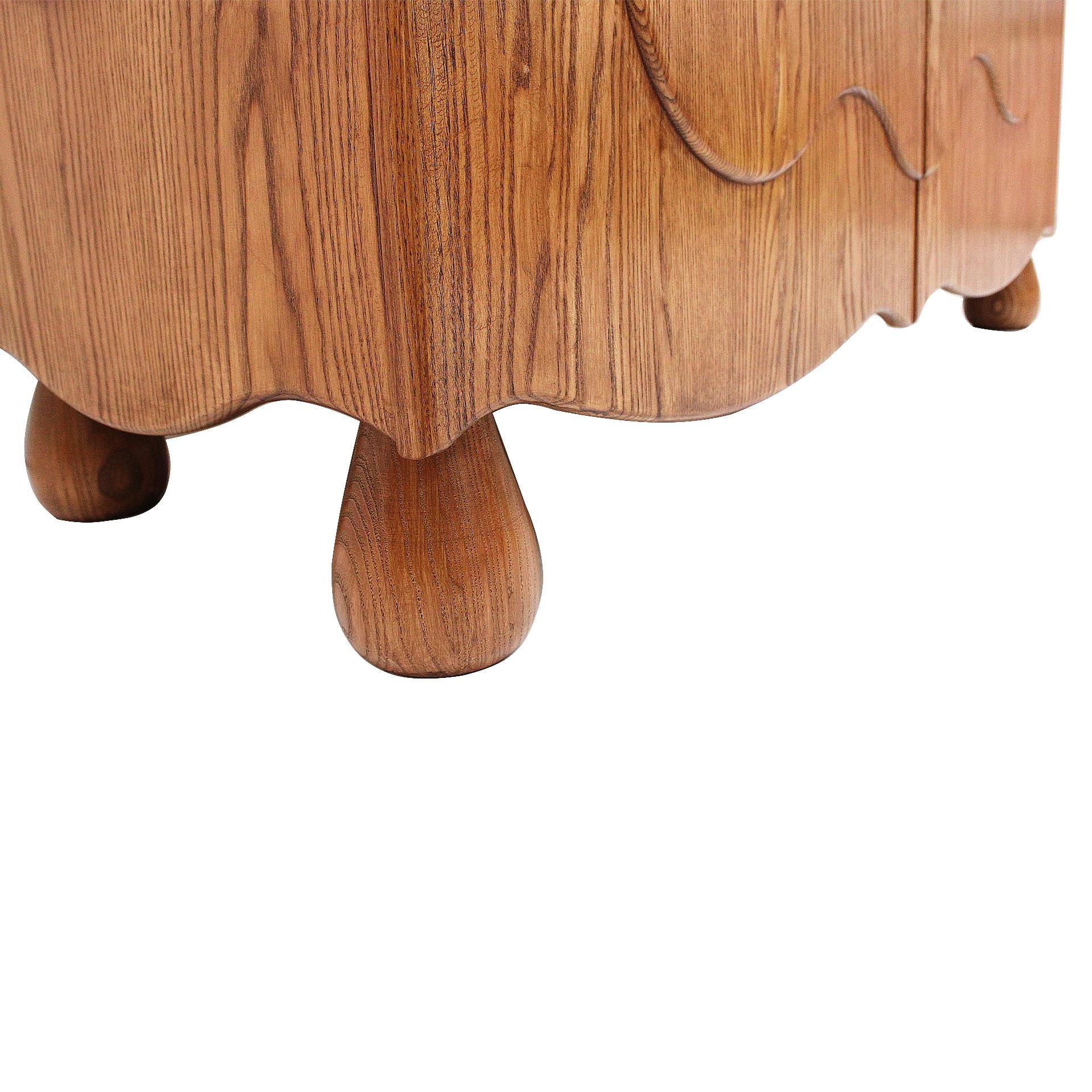 Pair of Oak Wood Sideboards with Travertine Top. Italian Contemporary Design For Sale 5