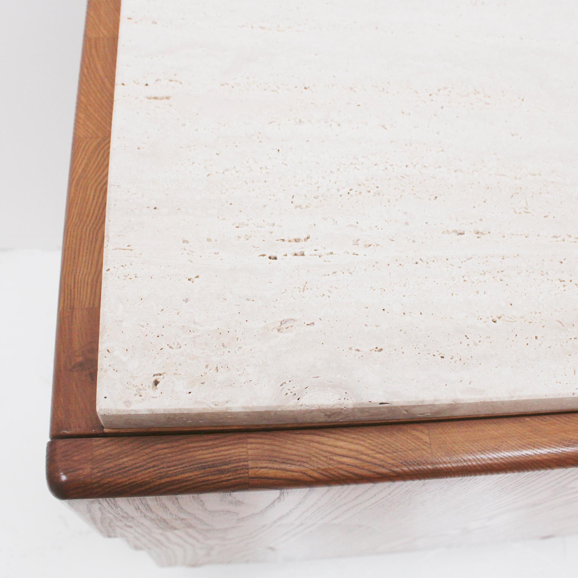Pair of Oak Wood Sideboards with Travertine Top. Italian Contemporary Design For Sale 6