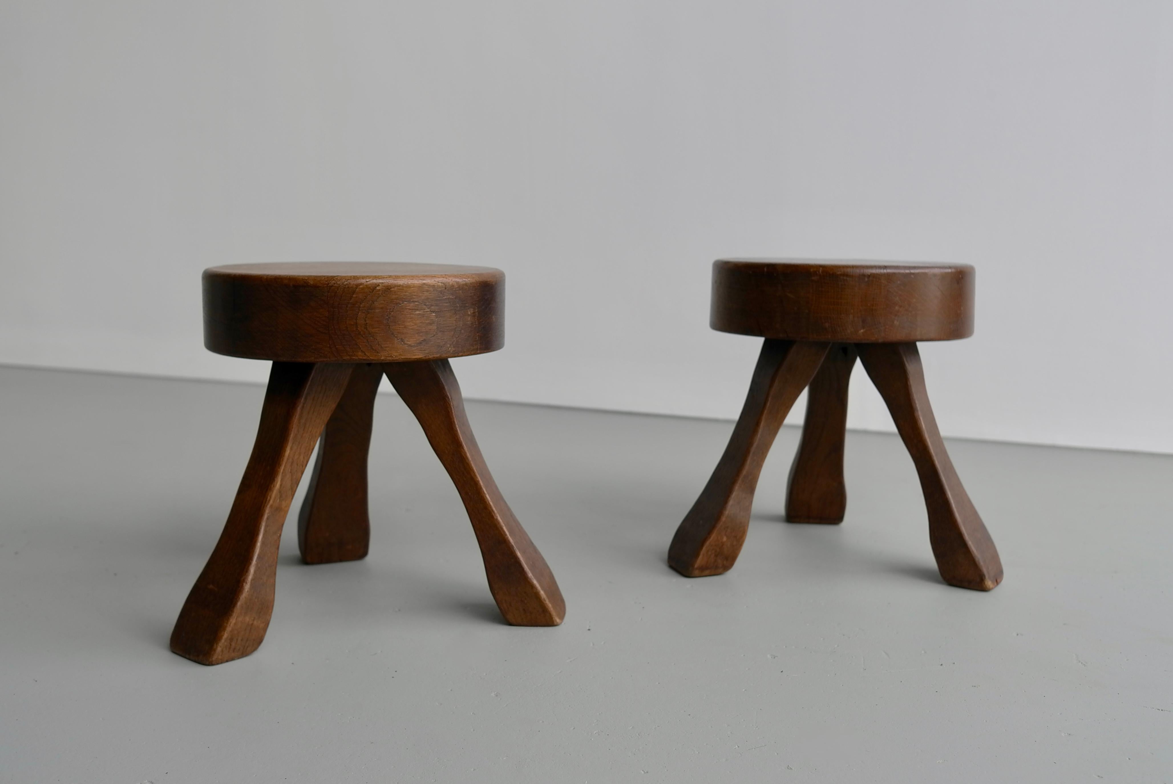 Pair of Oak Wooden Stools in Style of Charlotte Perriand 2