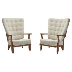 Vintage Pair of Oaken “Grand Repos” Lounge Chairs by Guillerme et Chambron, France 1950s