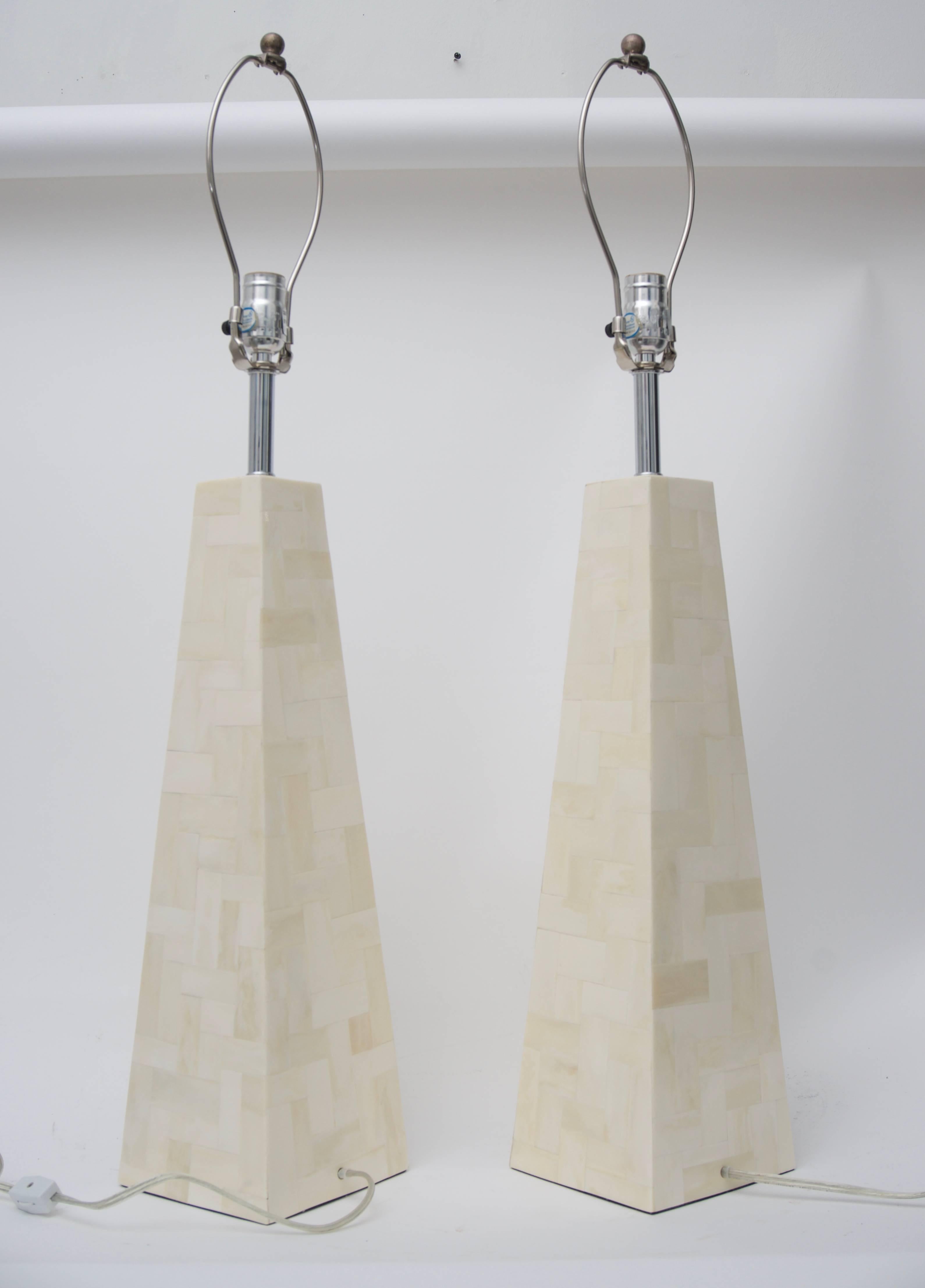 Modern Pair of Tessellated Bone Table Lamps Enrique Garciel