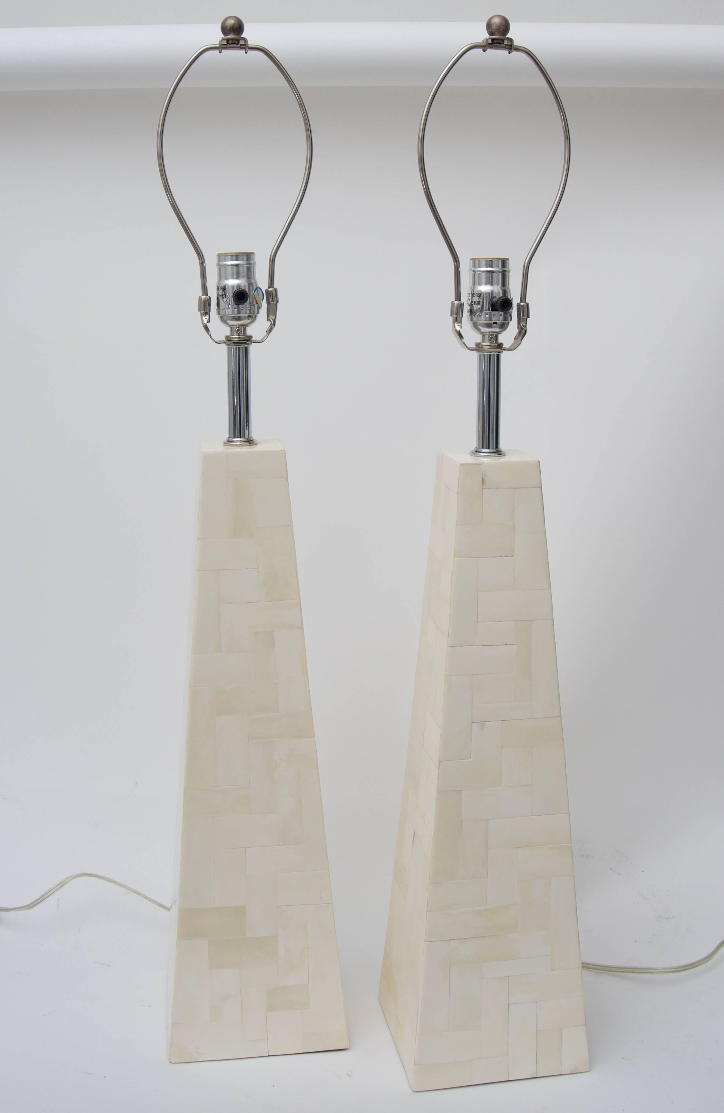 Colombian Pair of Tessellated Bone Table Lamps Enrique Garciel