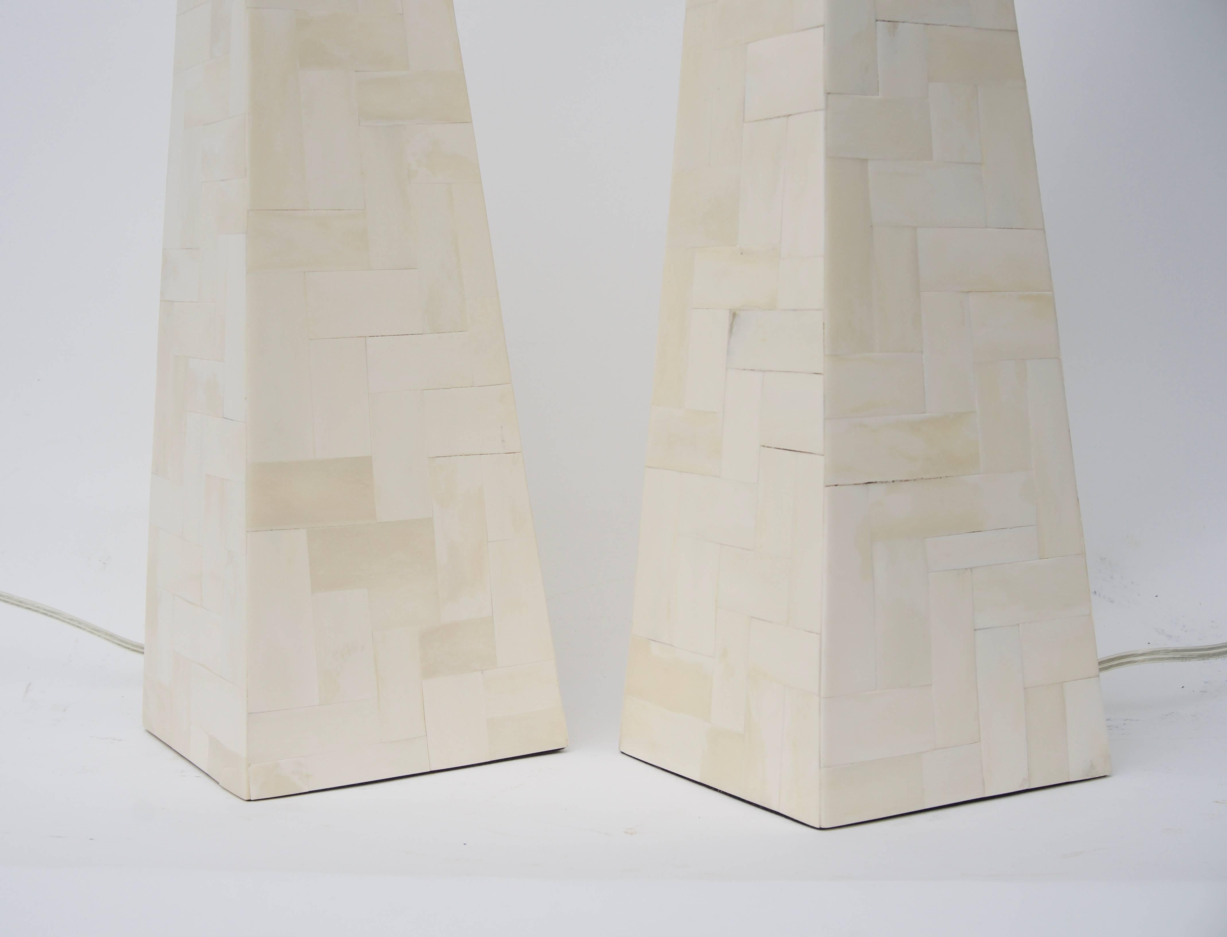 Polished Pair of Tessellated Bone Table Lamps Enrique Garciel
