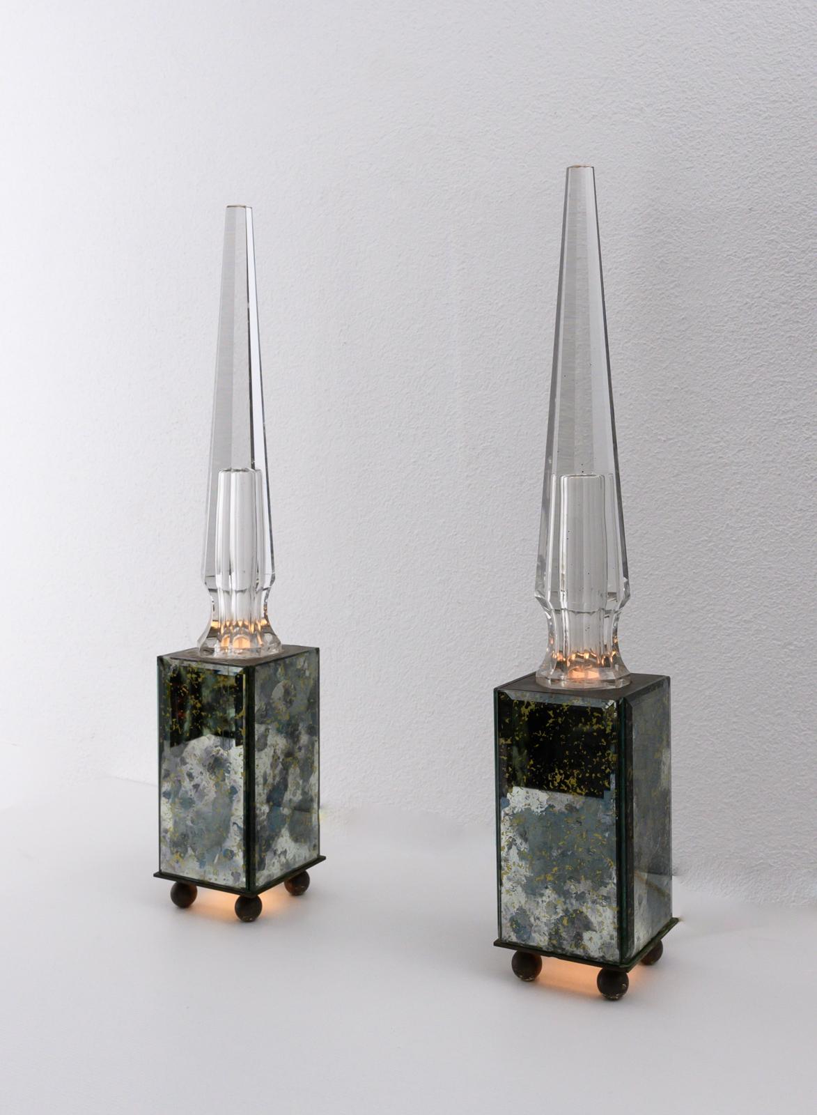 Art Deco Pair of Obelisk Lamps in the Style of Serge Roche, France circa 1940