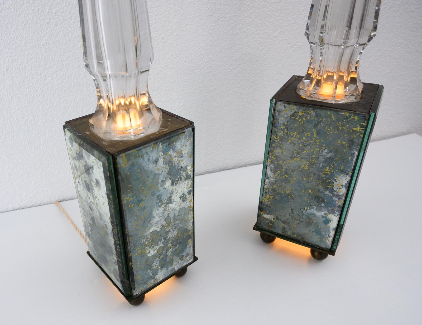 French Pair of Obelisk Lamps in the Style of Serge Roche, France circa 1940