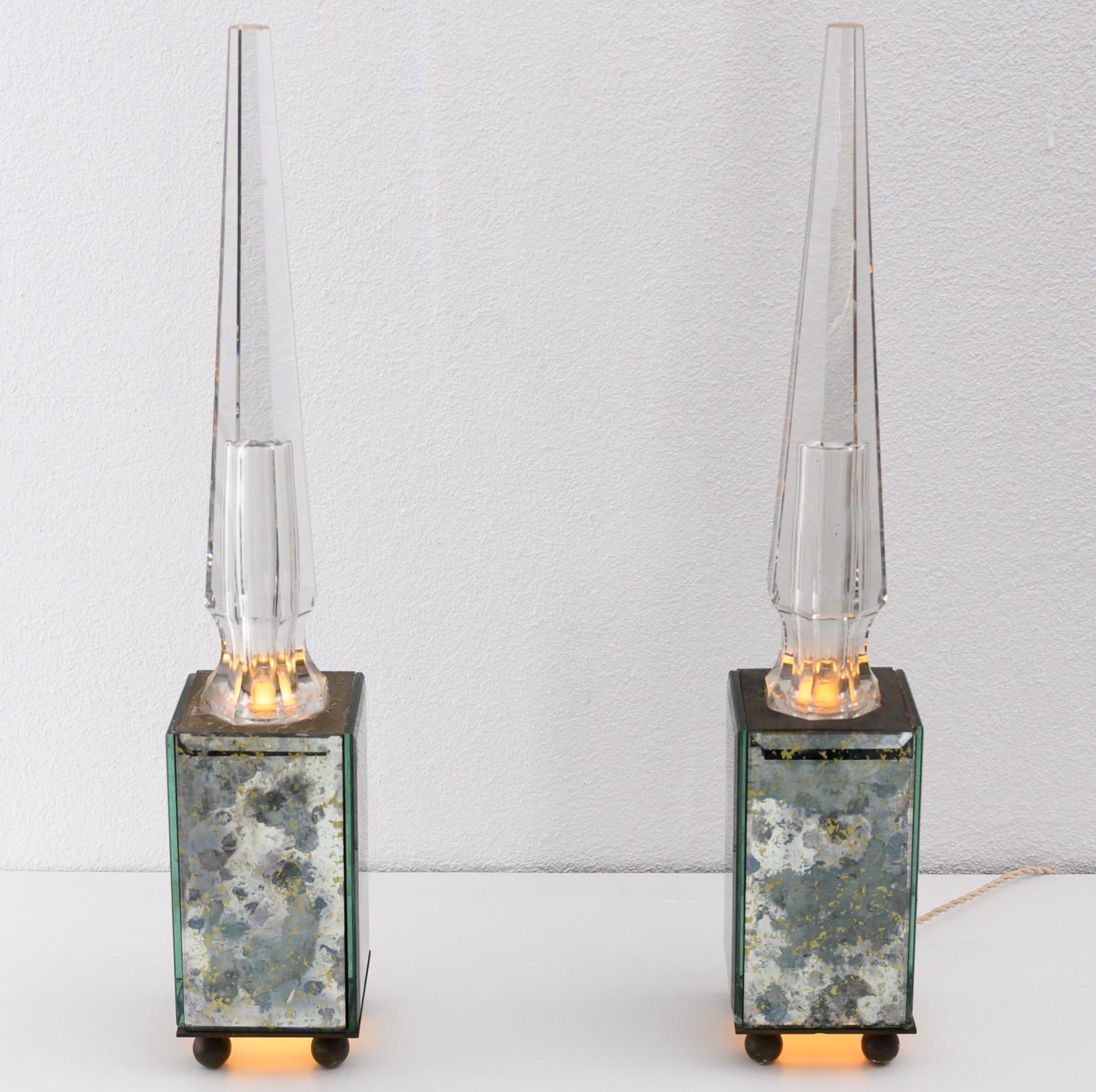 Mid-20th Century Pair of Obelisk Lamps in the Style of Serge Roche, France circa 1940