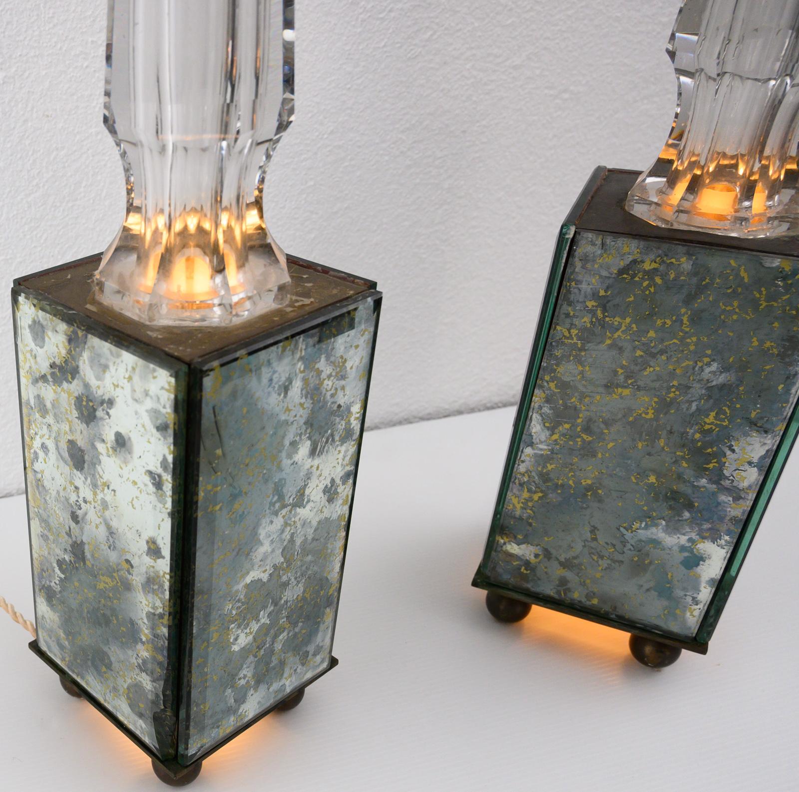 Brass Pair of Obelisk Lamps in the Style of Serge Roche, France circa 1940