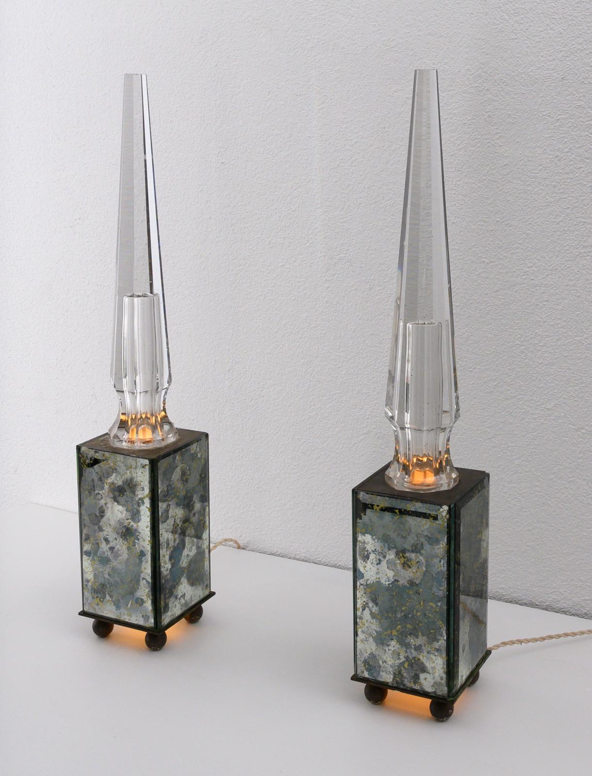Pair of Obelisk Lamps in the Style of Serge Roche, France circa 1940 2