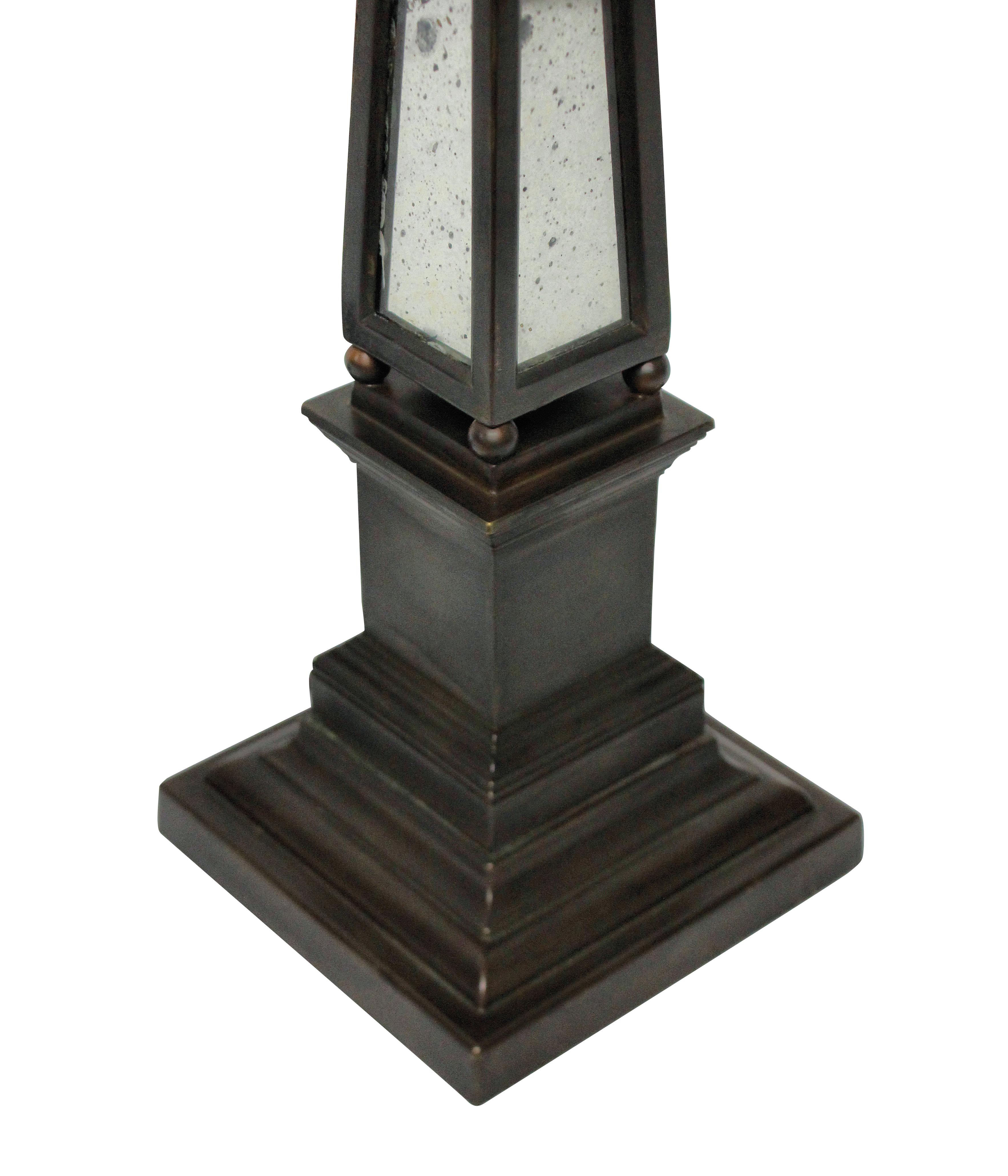 English Pair of Obelisk Lamps with Mirror Panels