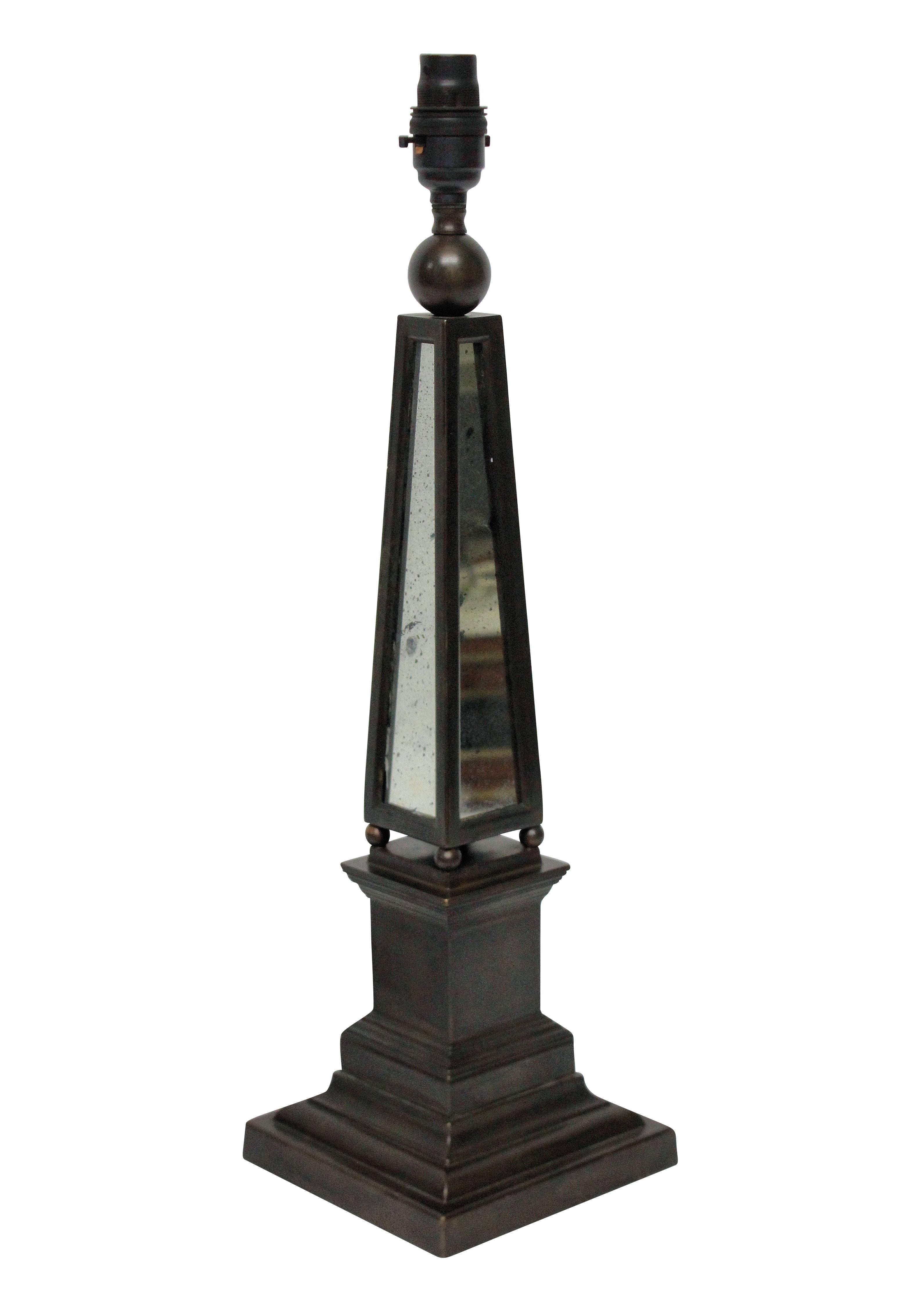 Late 20th Century Pair of Obelisk Lamps with Mirror Panels