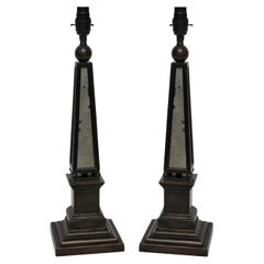 Vintage Pair of Obelisk Lamps with Mirror Panels