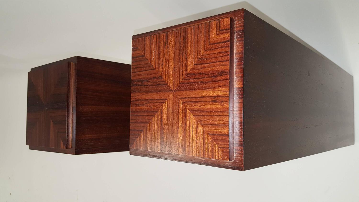 Italian Pair of Obelisk Rosewood Style Square Top Pedestal