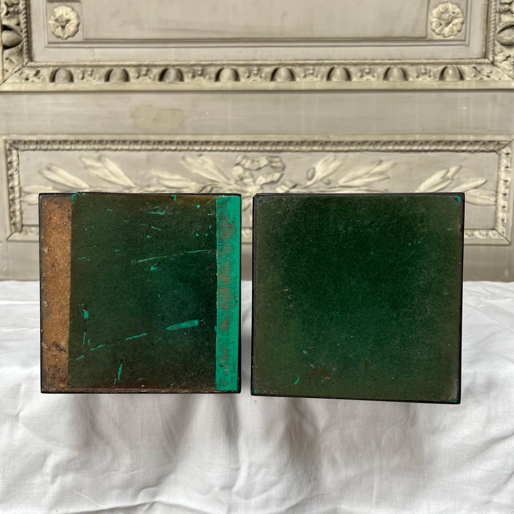 Pair of Obelisk With a Black and Faux Malachite Lacquered Finish For Sale 5