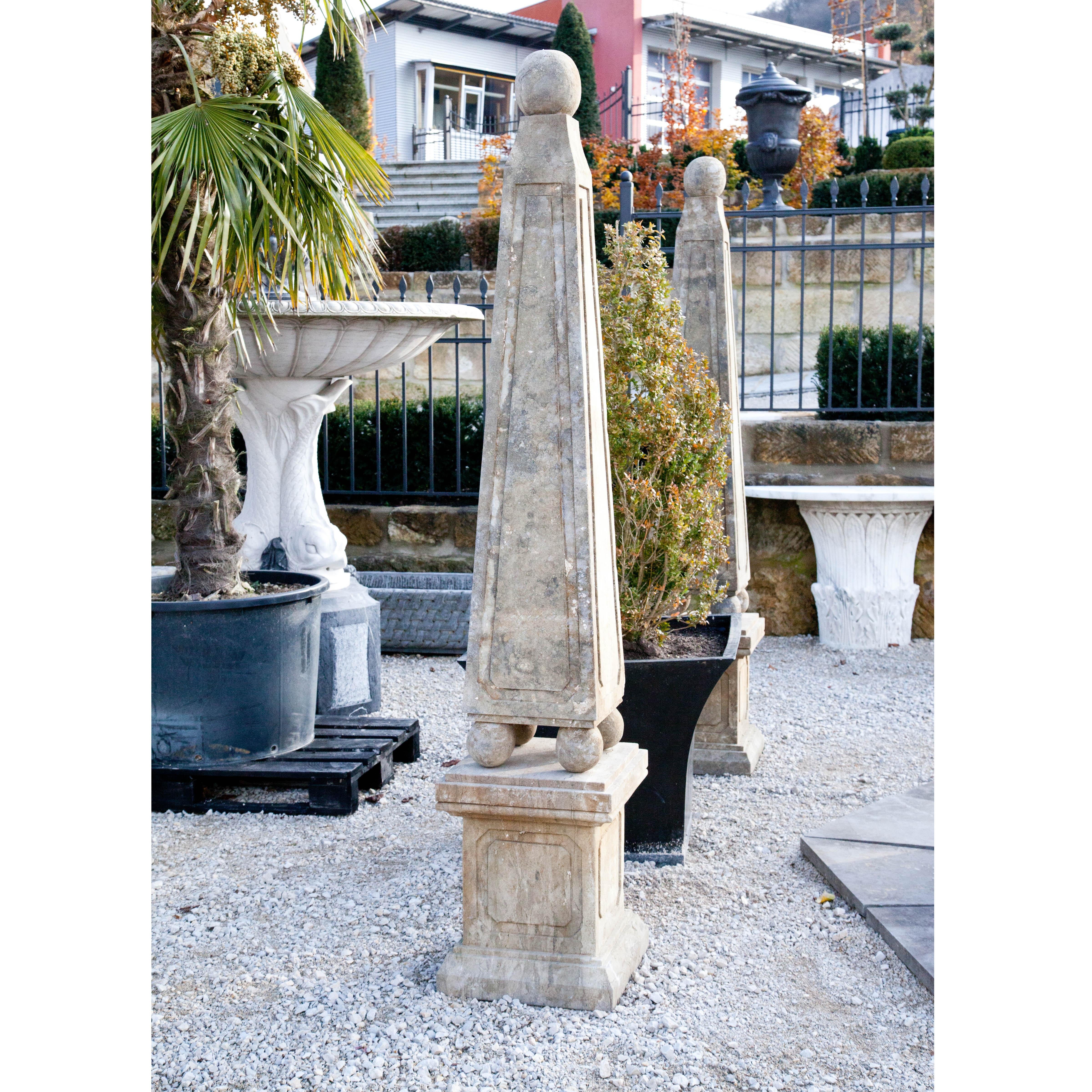 Hand-Carved Pair of Obelisks, 21st Century