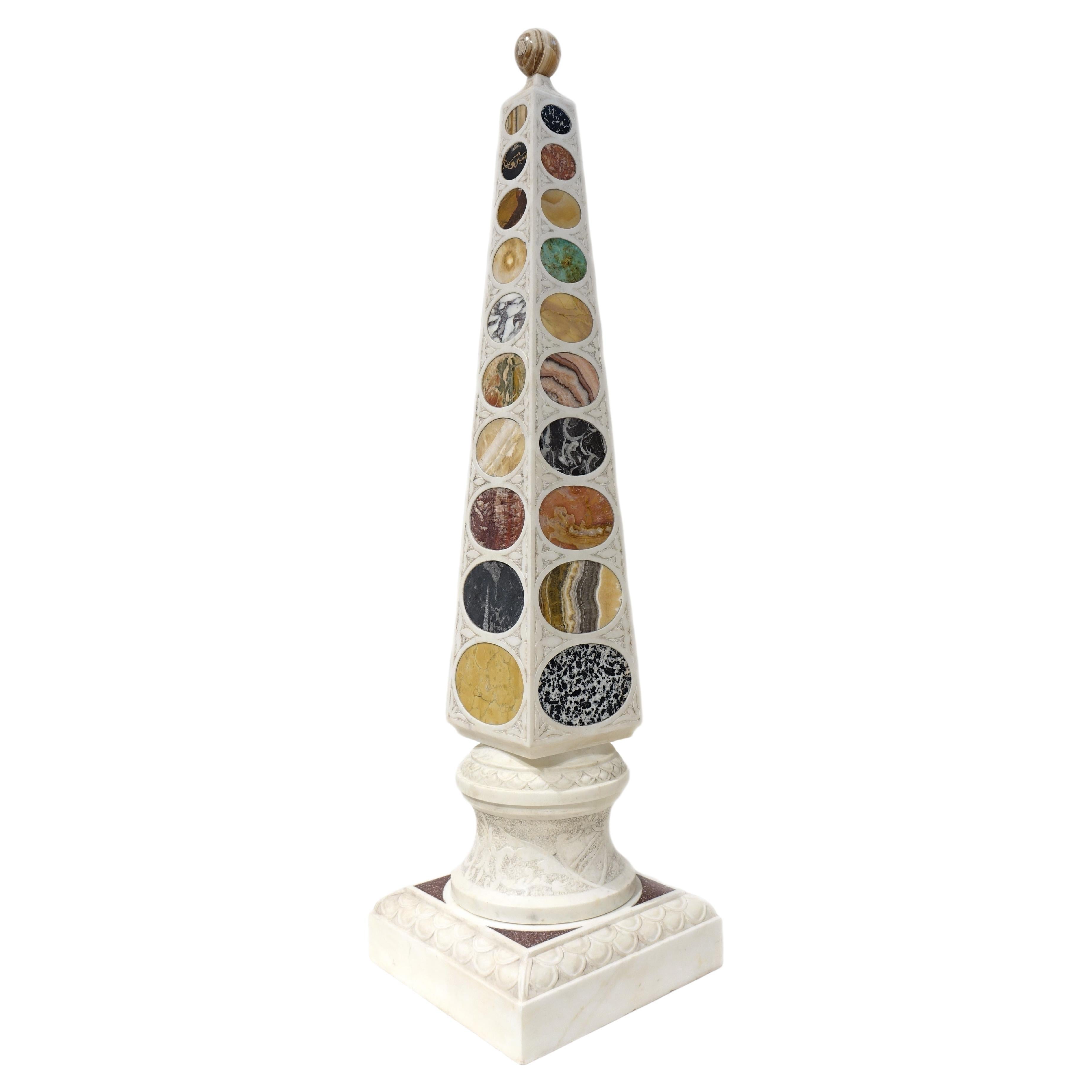 Pair of Obelisks in Carrara White Marble with Marble Sampling, Italy 20th Centur