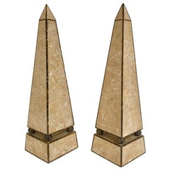 Vintage Pair of Maitland Smith Style Obelisks with Travertine and Marble Veneer