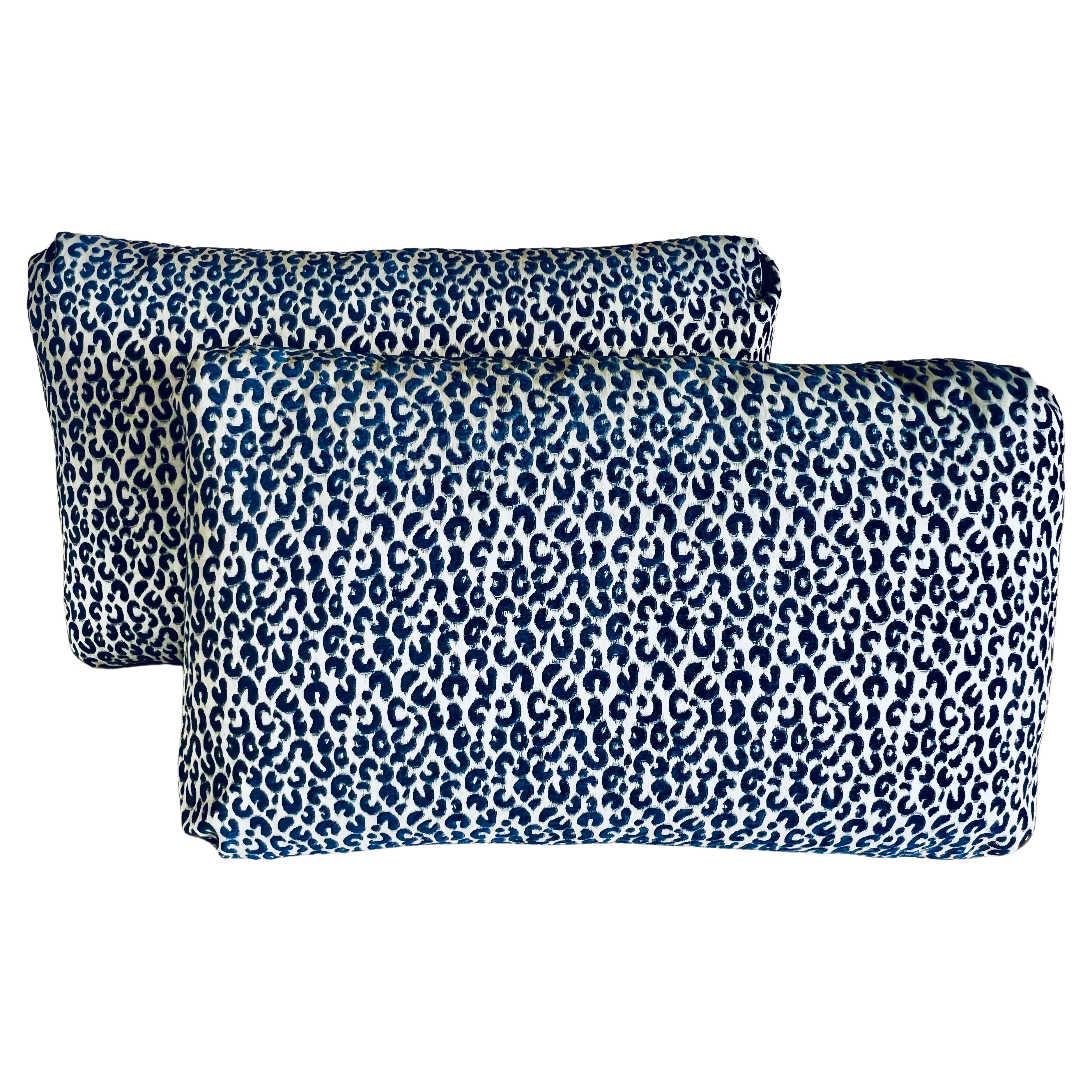 Pair of Oblong Pillows/Cushions with Blue/White Modern Animal Print