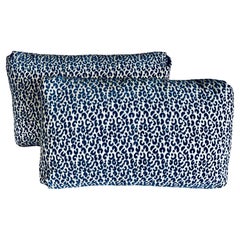 Pair of Oblong Pillows/Cushions with Blue/White Modern Animal Print