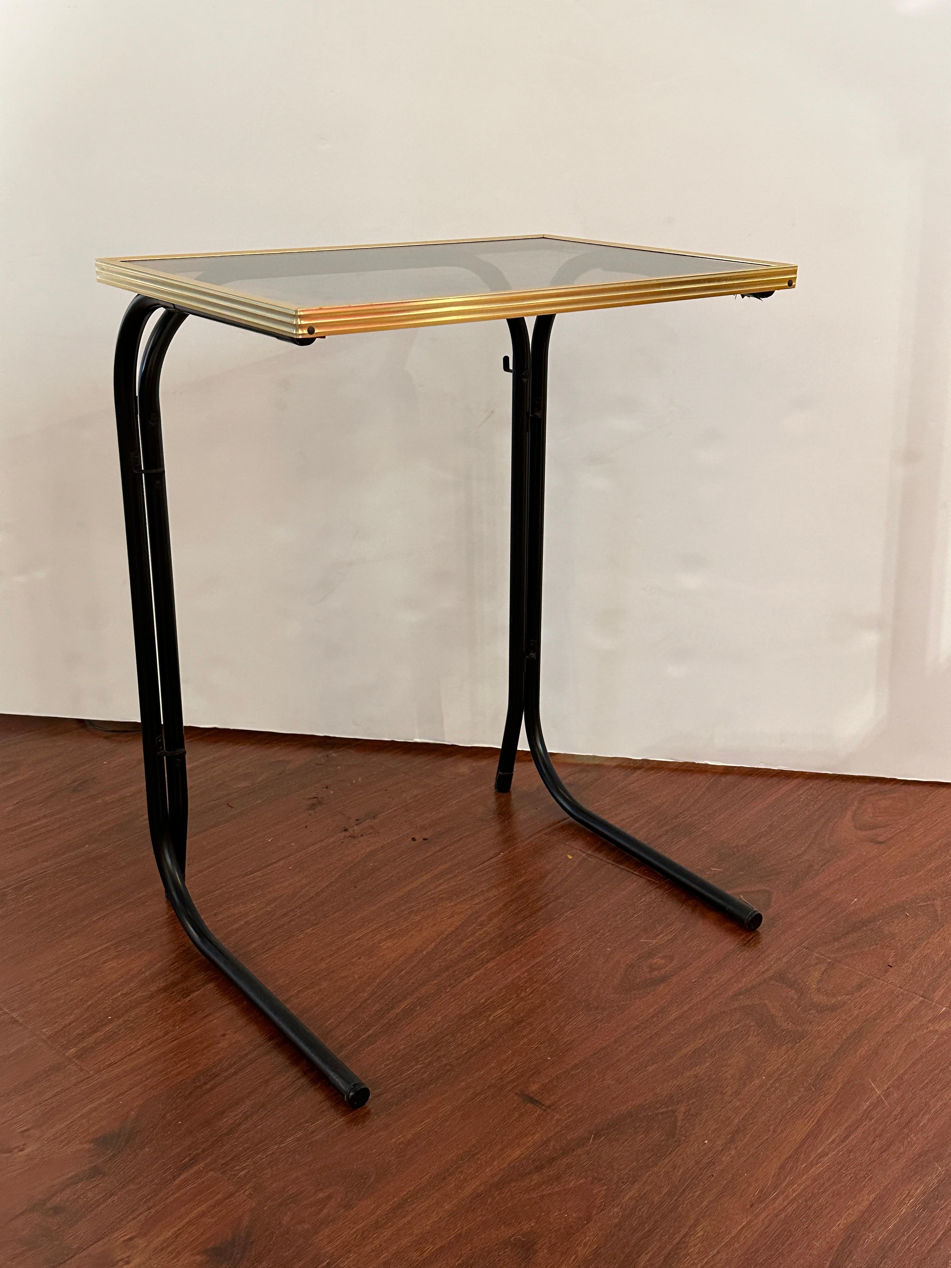 Pair of Occasional Folding Tables with their Black  Iron Support In Excellent Condition In Pasadena, CA