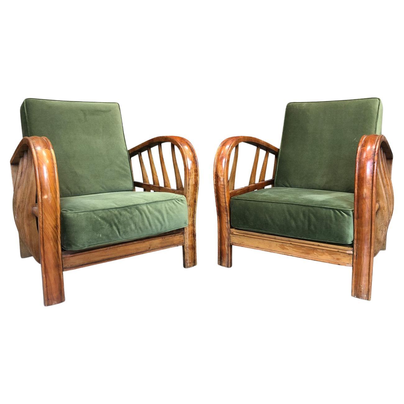 Pair of Occasional Green Velvet Chairs