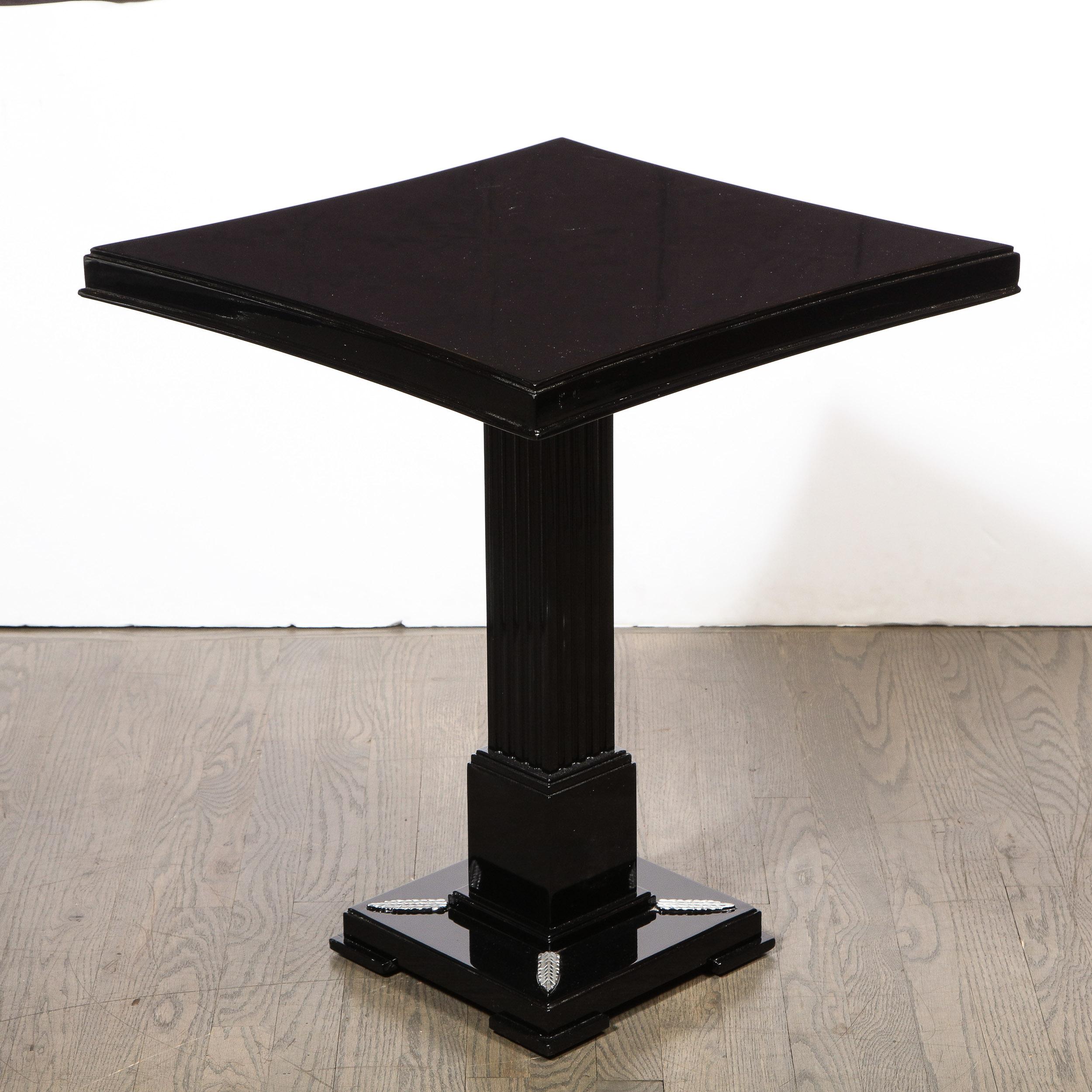 Pair of Occasional Tables in Black Lacquer with Pedestal Bases by Grosfeld House In Excellent Condition For Sale In New York, NY