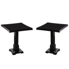 Pair of Occasional Tables in Black Lacquer with Pedestal Bases by Grosfeld House