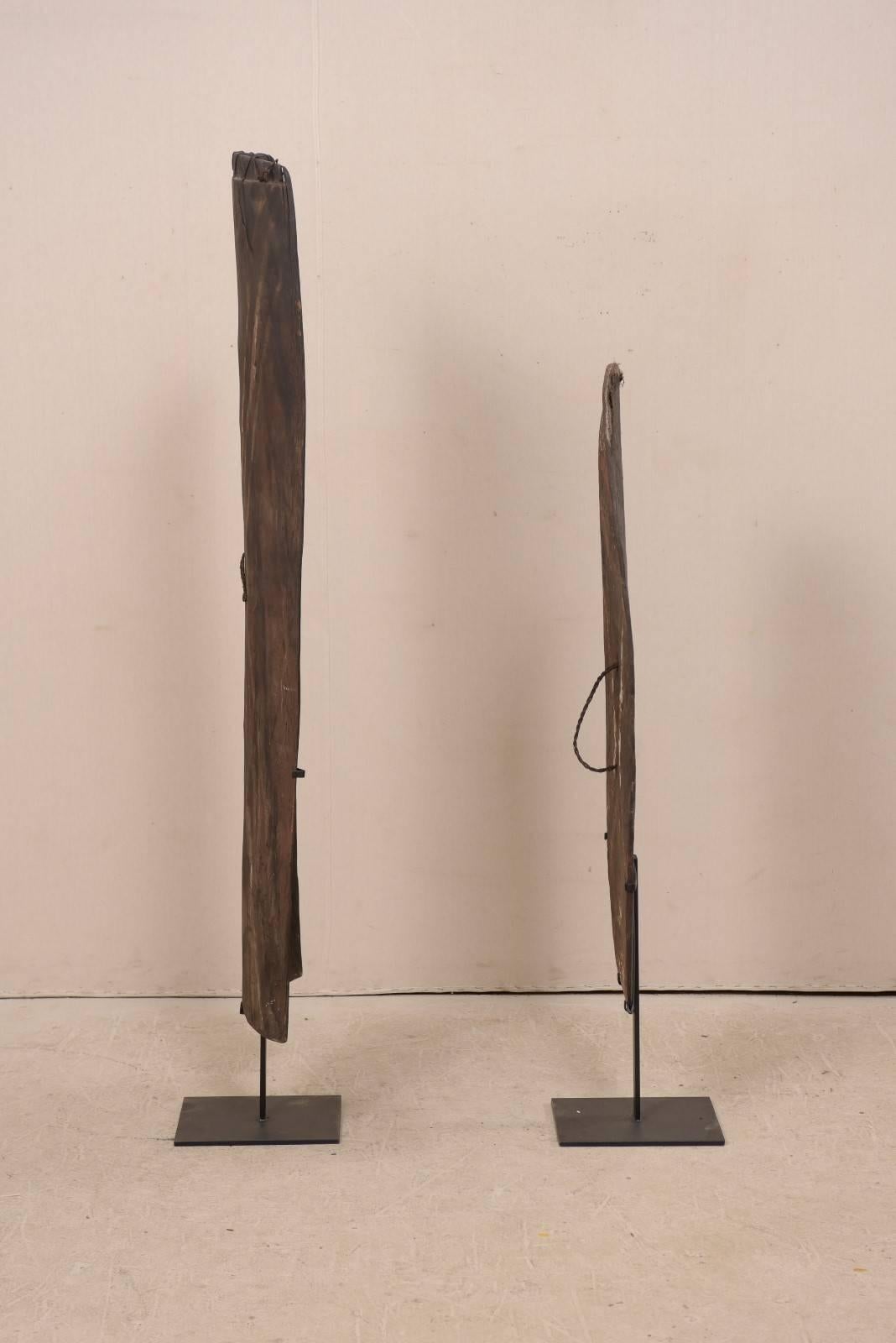 Pair of Oceanic War Shields on Stands from Papua New Guinea 2