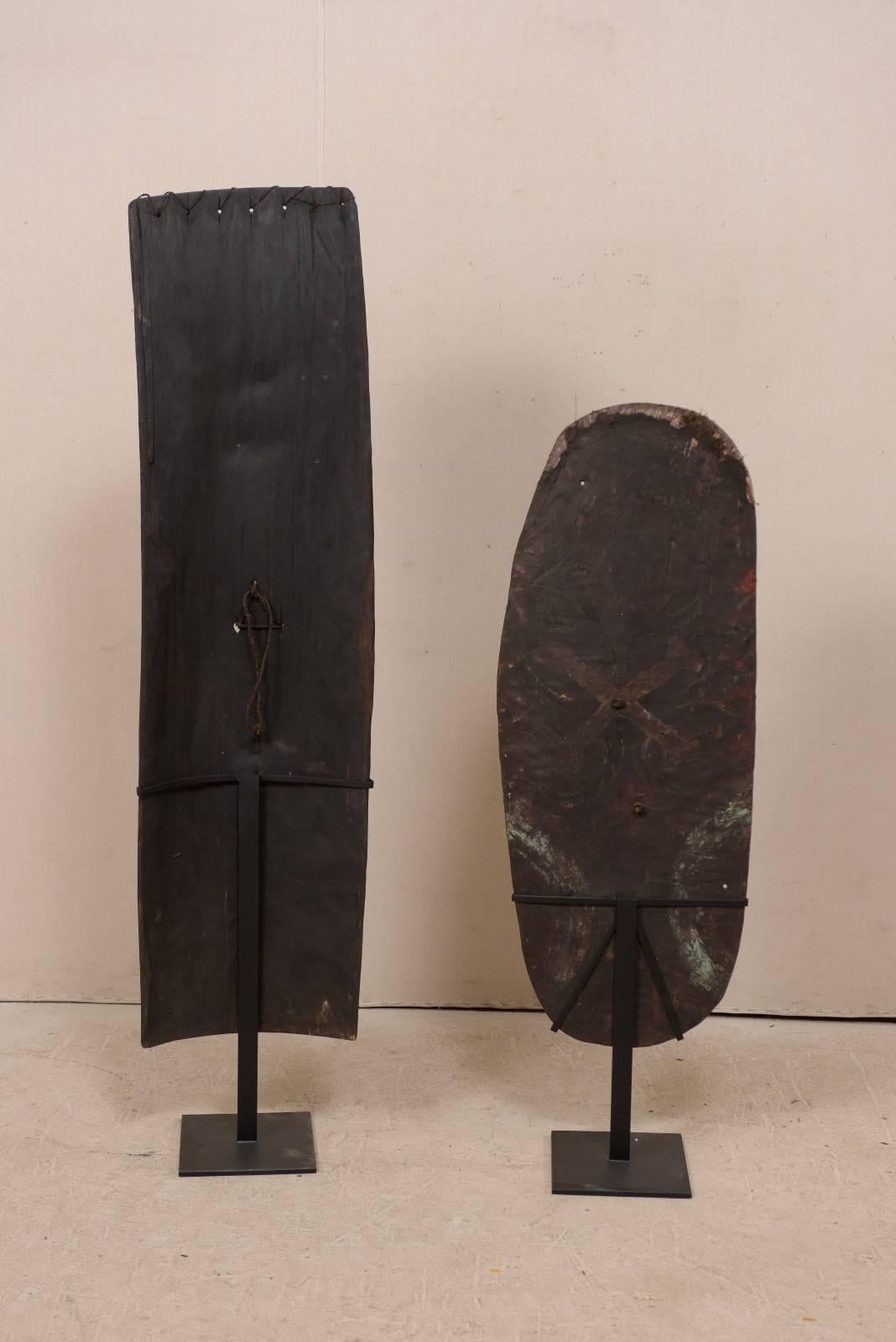 Pair of Oceanic War Shields on Stands from Papua New Guinea 1