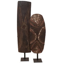 Pair of Oceanic War Shields on Stands from Papua New Guinea