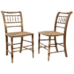 Pair of Ocher-Painted Faux Bamboo Side Chairs