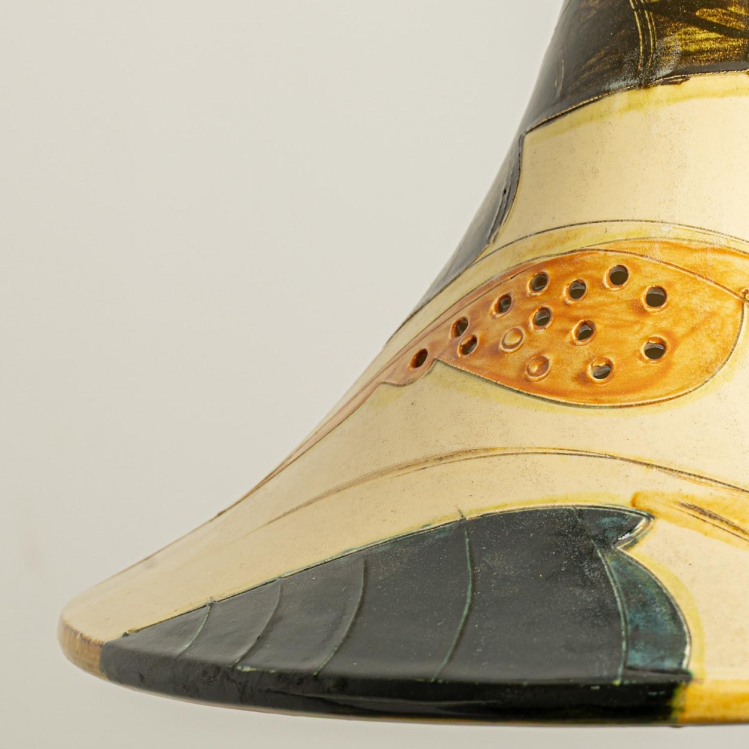 Other Pair of Ochre Blue Cream Orange Ceramic Cone Pendants, Denmark, 1970 For Sale