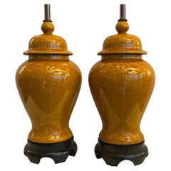Pair of Ochre Porcelain Lamps