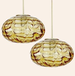 Pair of Ochre Yellow Murano Glass Pendant Lamp, 1960s