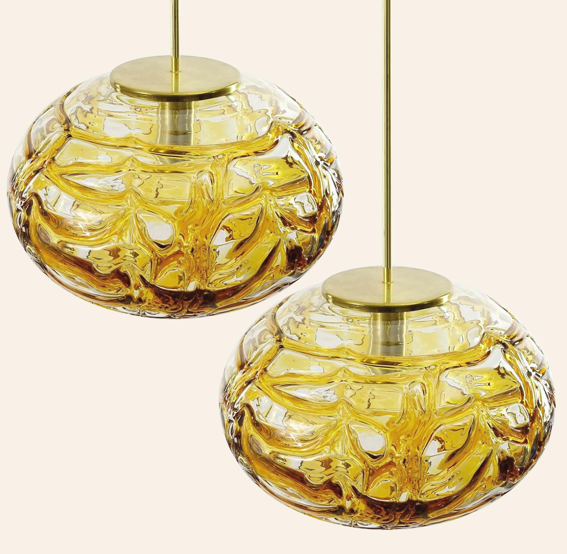 Italian Pair of Ochre Yellow Murano Glass Pendant Lamp, 1960s