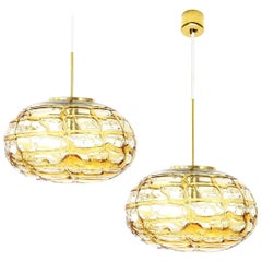 Pair of Ochre Yellow Murano Glass Pendant Lamp, 1960s