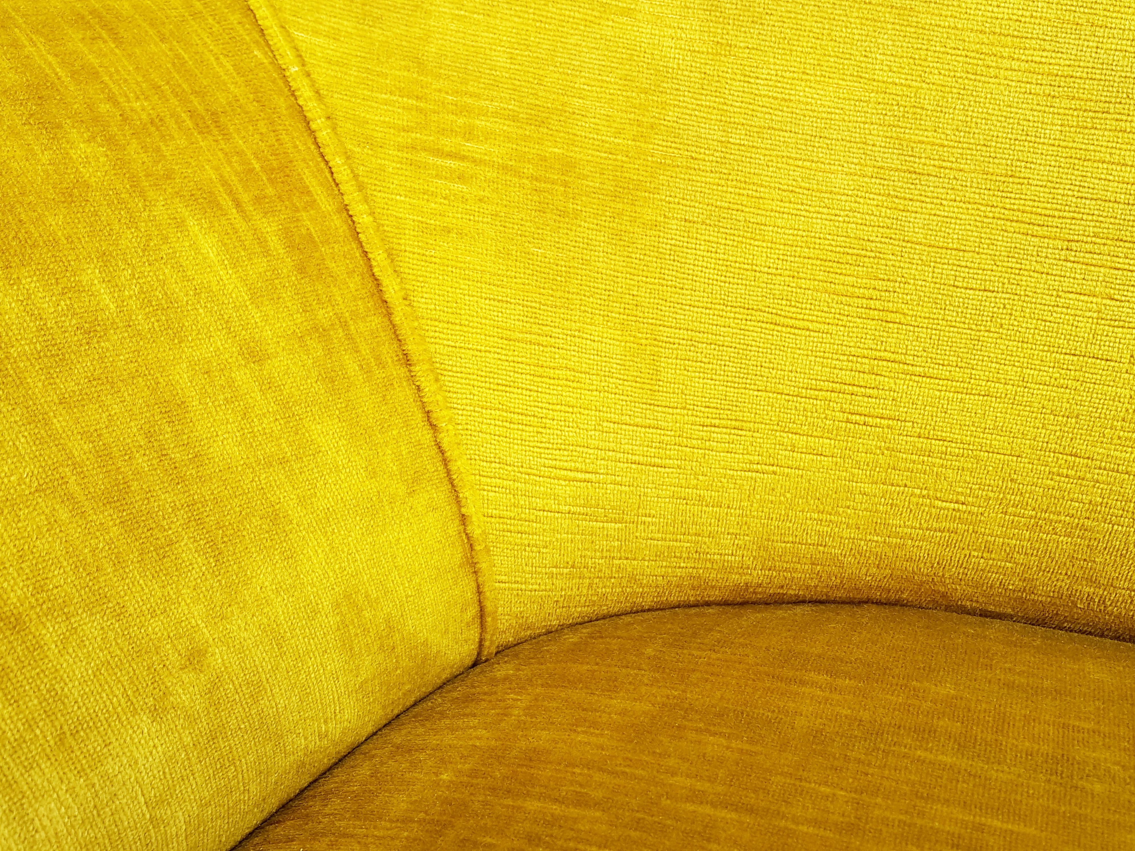 Pair of Ocra Yellow Velvet and Wood 1950s Perla Armchair by G. Veronesi for ISA For Sale 1