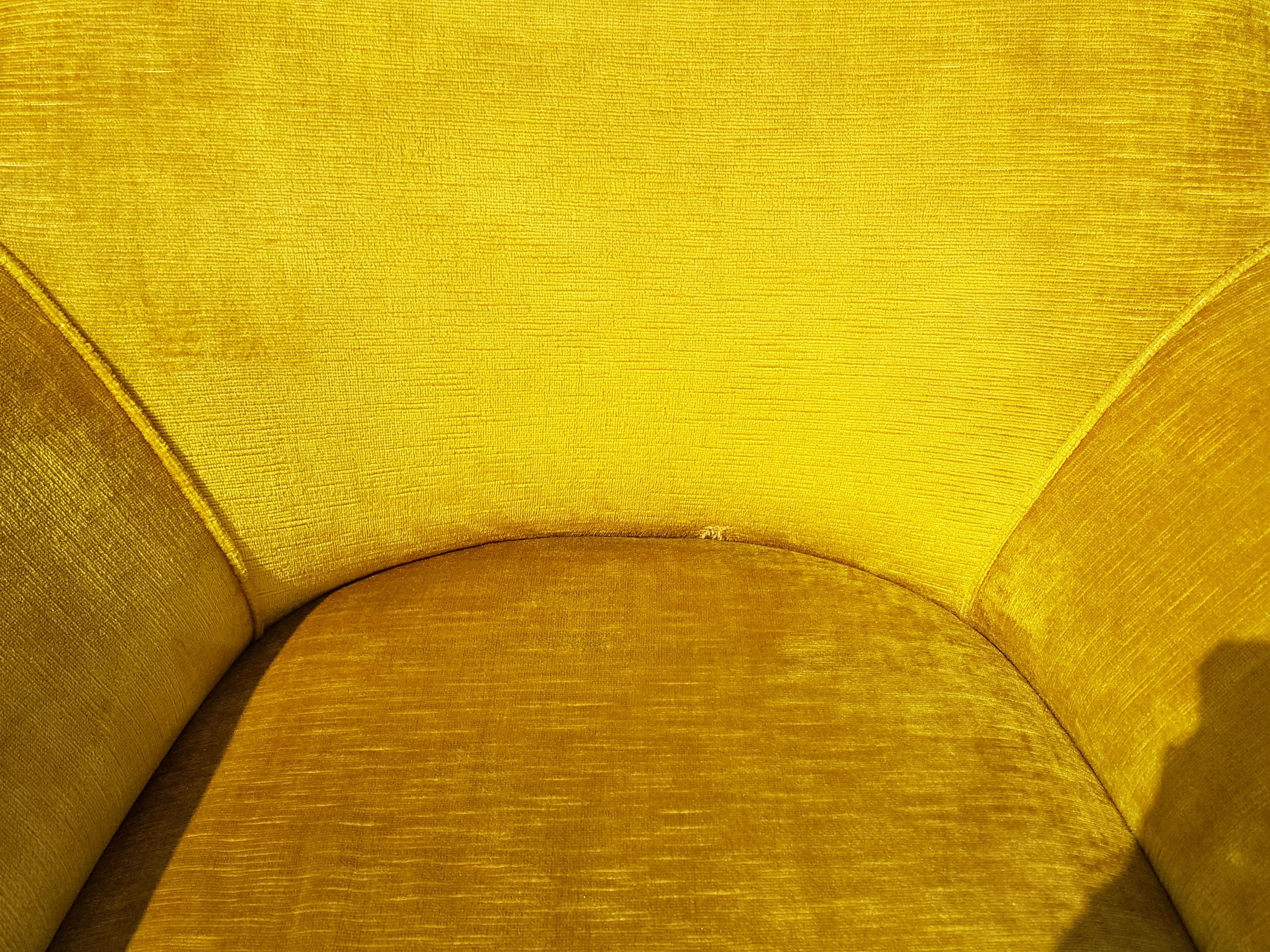 Pair of Ocra Yellow Velvet and Wood 1950s Perla Armchair by G. Veronesi for ISA For Sale 2