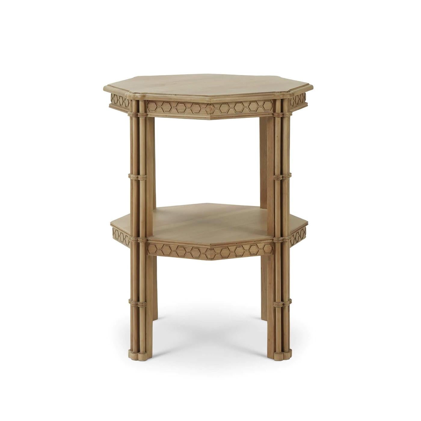 Regency Pair of Octagon Faux Bamboo Side Tables For Sale