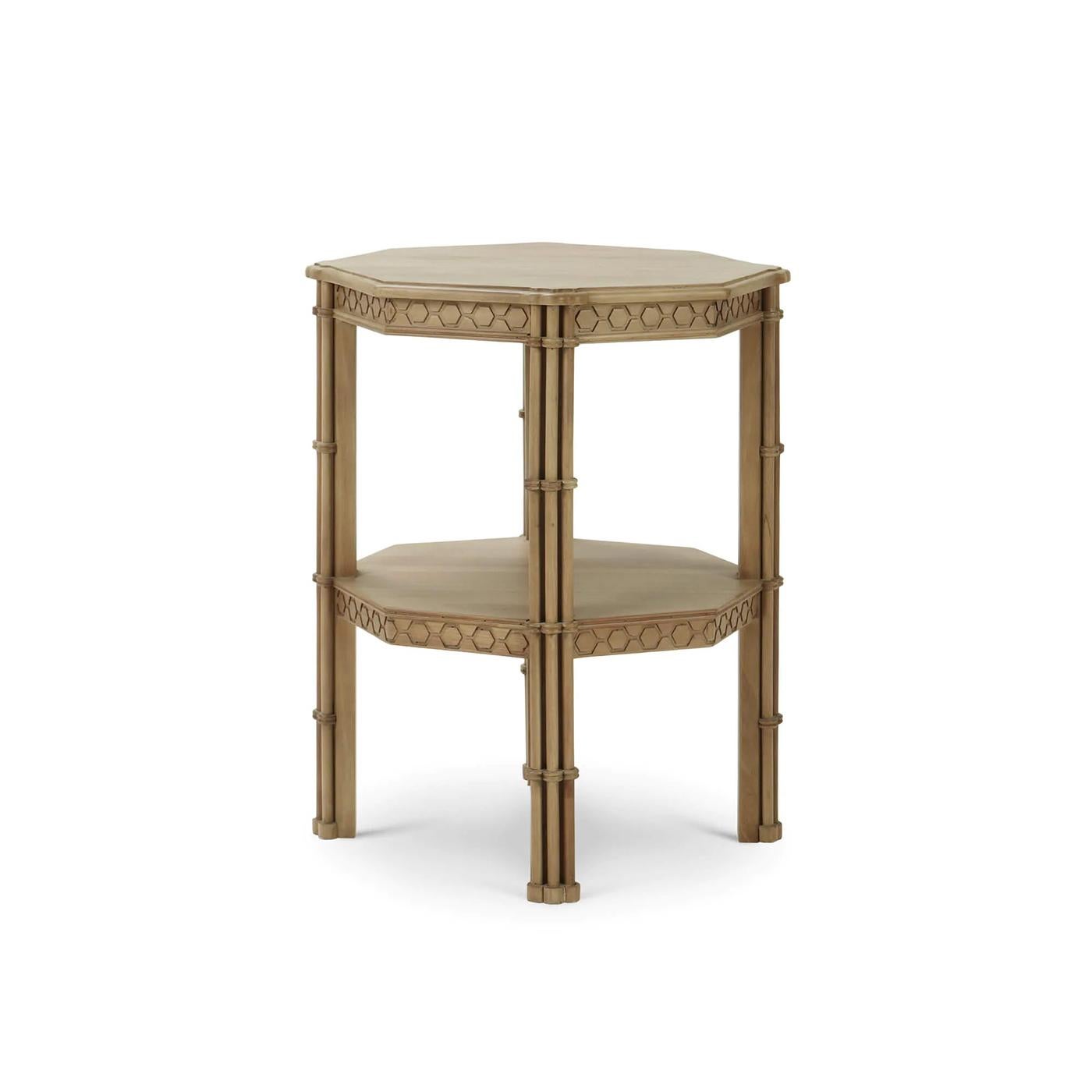 Indonesian Pair of Octagon Faux Bamboo Side Tables For Sale