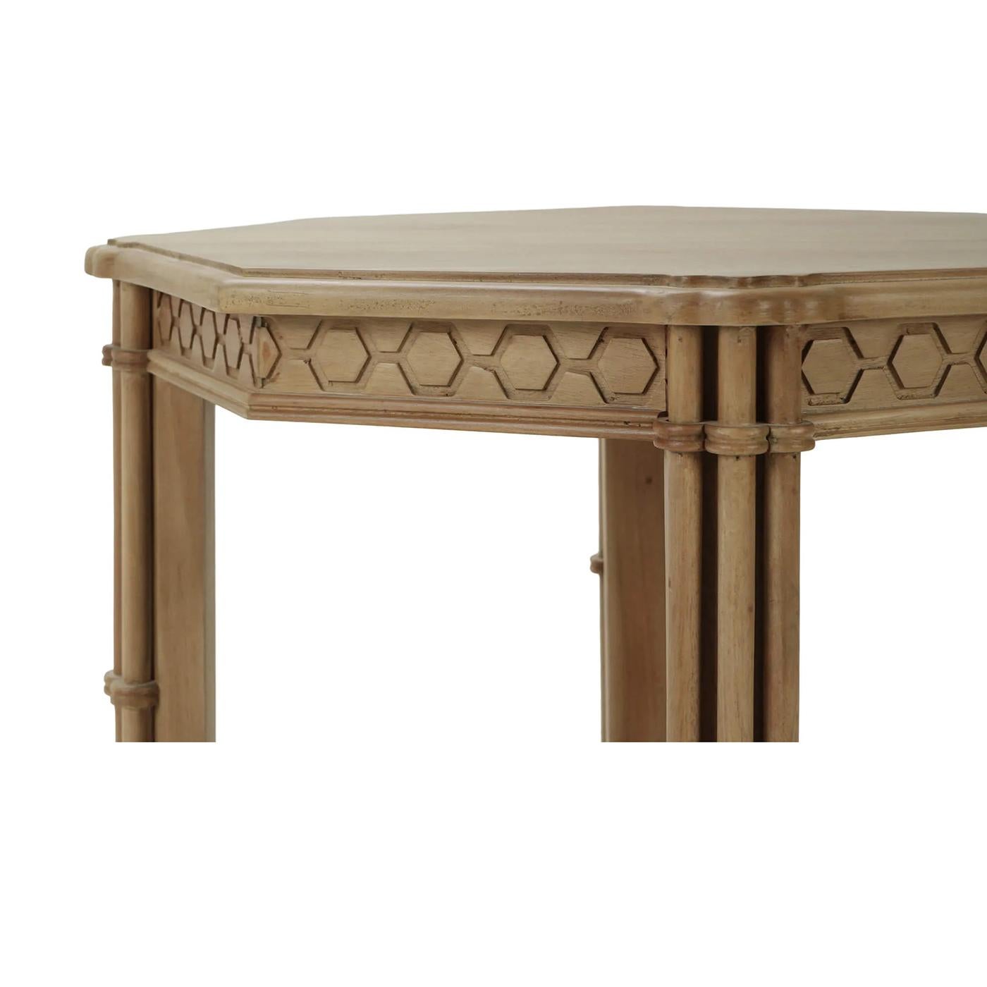 Contemporary Pair of Octagon Faux Bamboo Side Tables For Sale