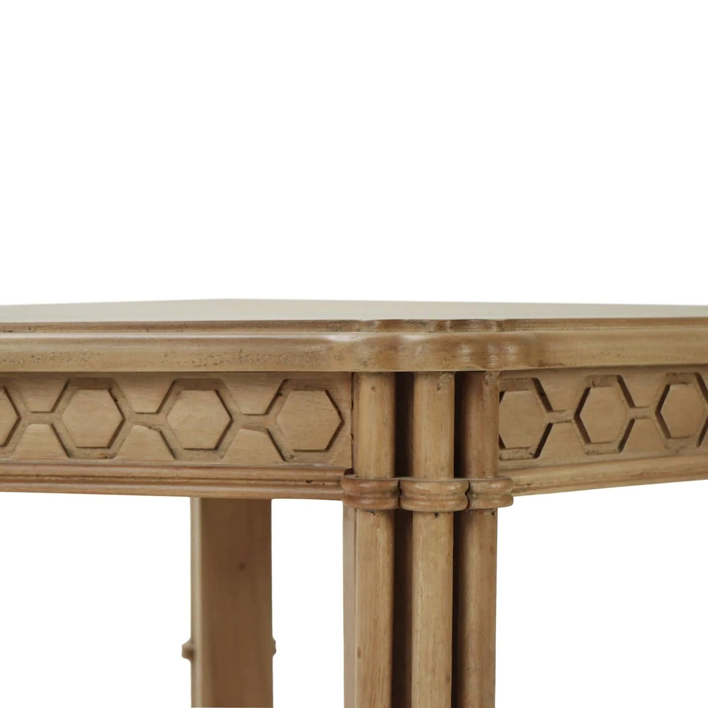 Wood Pair of Octagon Faux Bamboo Side Tables For Sale