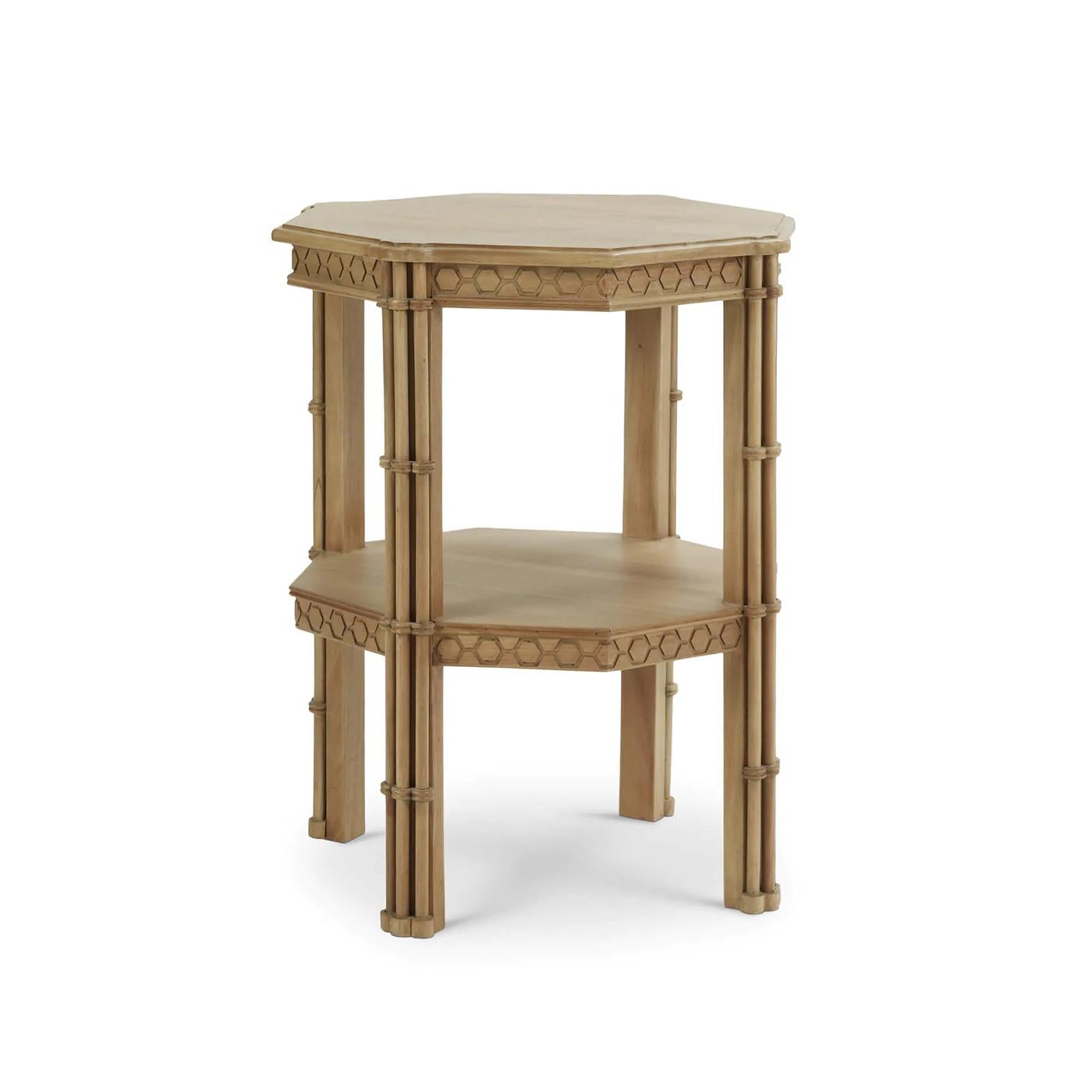 Pair of Octagon Faux Bamboo Side Tables For Sale 2