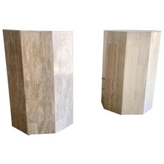 Pair of Octagon Travertine Pedestals