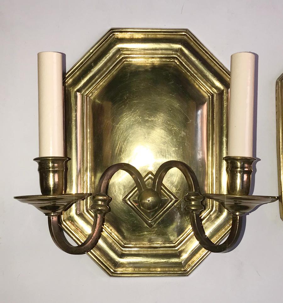 French Pair of Octagonal Bronze Sconces For Sale