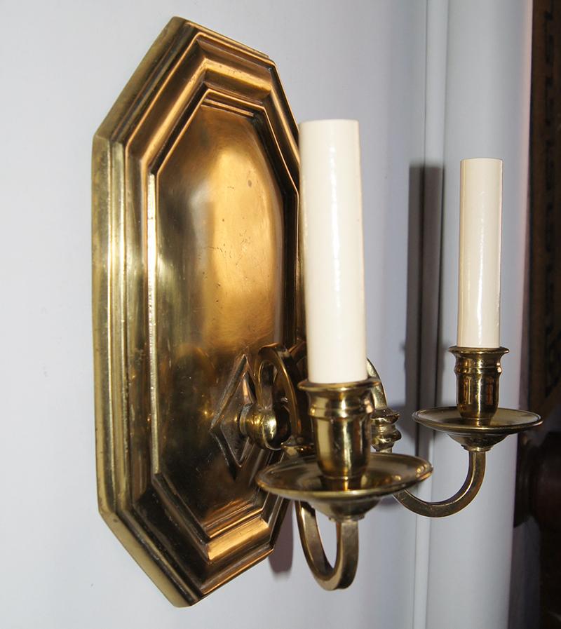 Pair of Octagonal Bronze Sconces In Good Condition For Sale In New York, NY