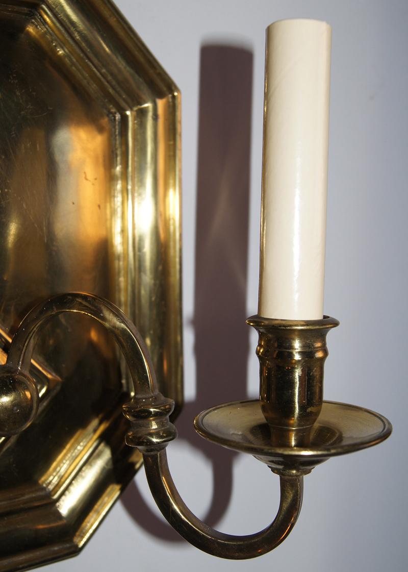 Mid-20th Century Pair of Octagonal Bronze Sconces For Sale