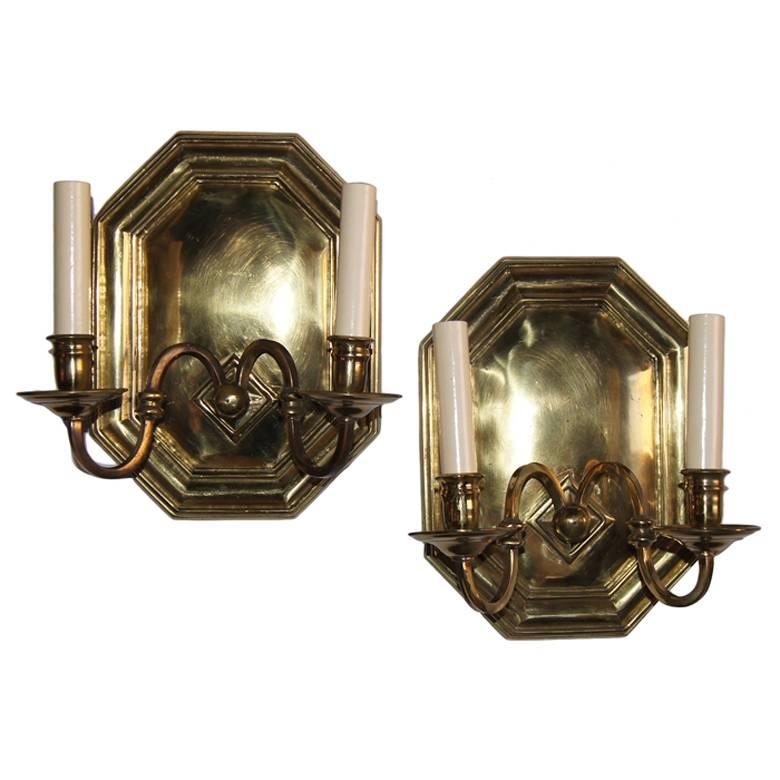 Pair of Octagonal Bronze Sconces For Sale