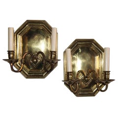 Vintage Pair of Octagonal Bronze Sconces