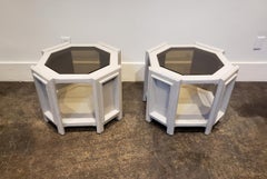 Pair of Octagonal Brutalist Memphis Side Tables with Faux Concrete Finish