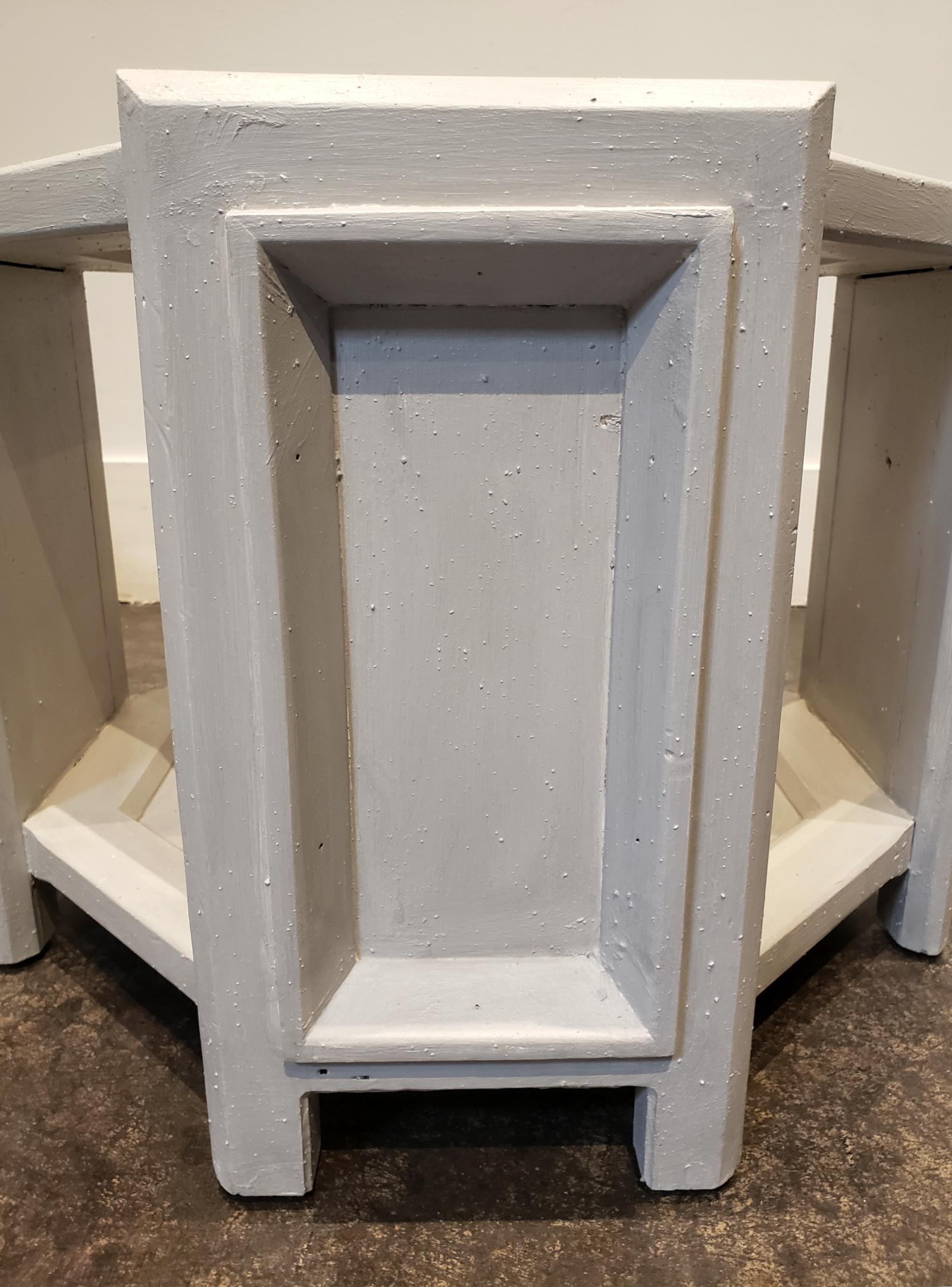 Pair of Octagonal Brutalist Memphis Side Tables with Faux Concrete Finish In Good Condition For Sale In Dallas, TX